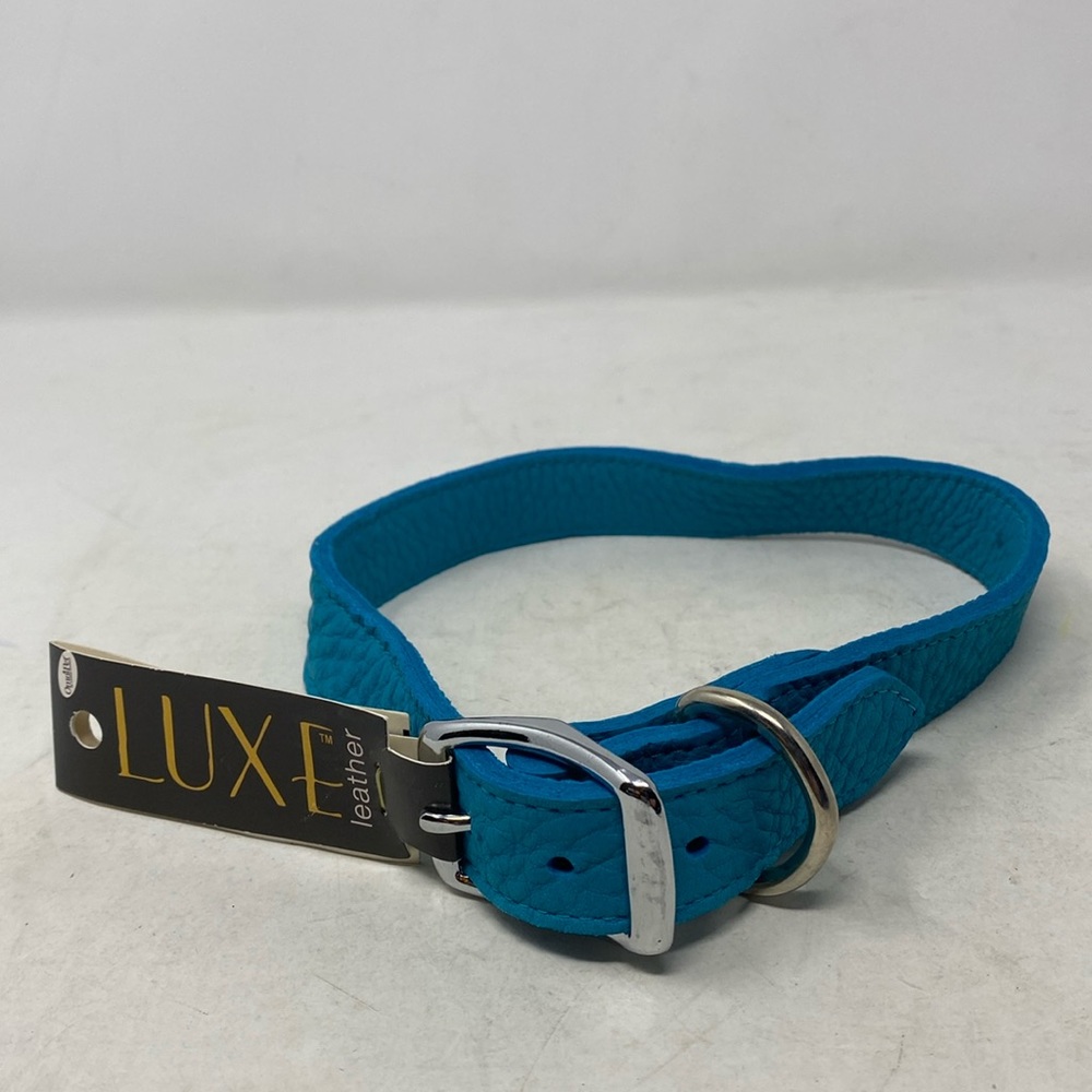 NWT Omni Pet Luxe Leather Teal Leather Dog Collar - made in USA